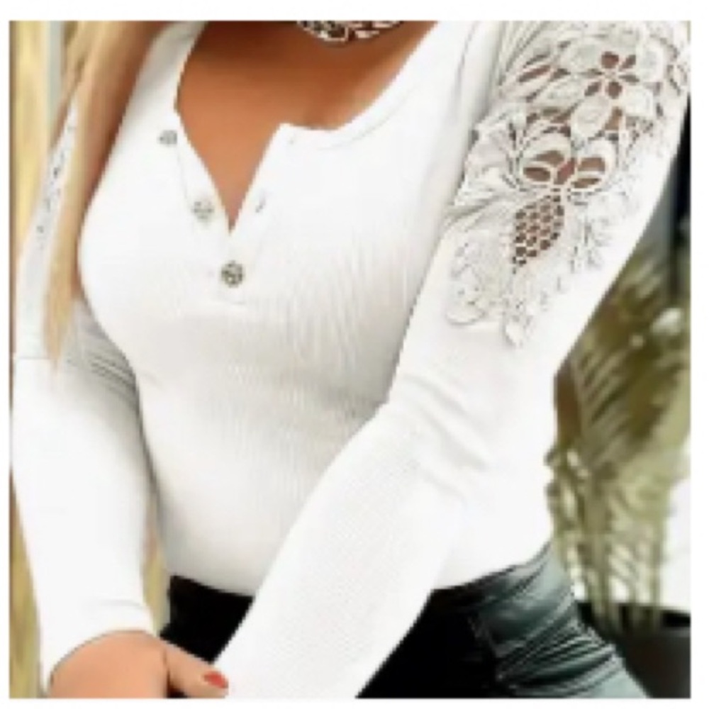 White Fitted Long Sleeve Polo Blouse